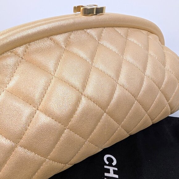 Chanel Pearlescent Gold Half Moon Quilted Lambskin Kisslock Clutch - Picture 8 of 15